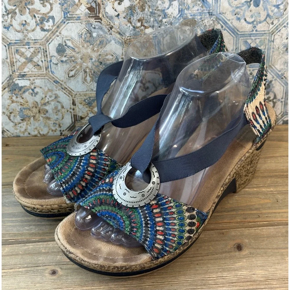 Rieker Wedge Sandals Mosaic Colorful Slingback Shoes Womens 41 / 10